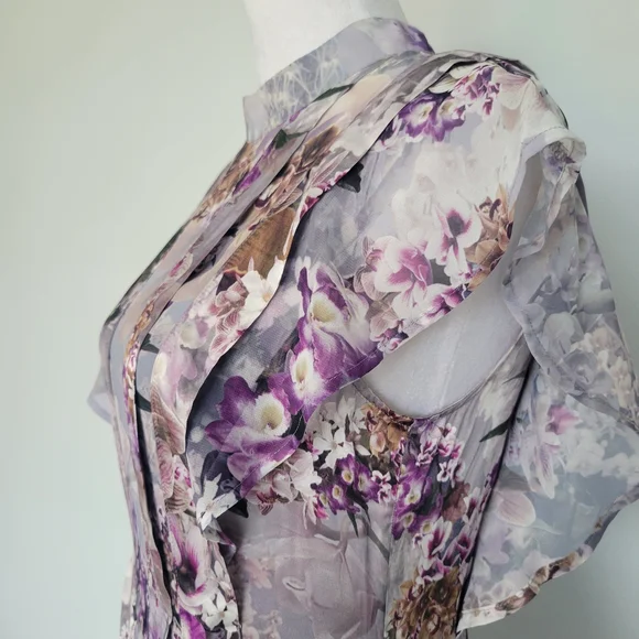 ALL SAINTS Fleur Lucia Asymmetrical Mock Neck A-line Gray Purple Dress Size 2 - Picture 9 of 16